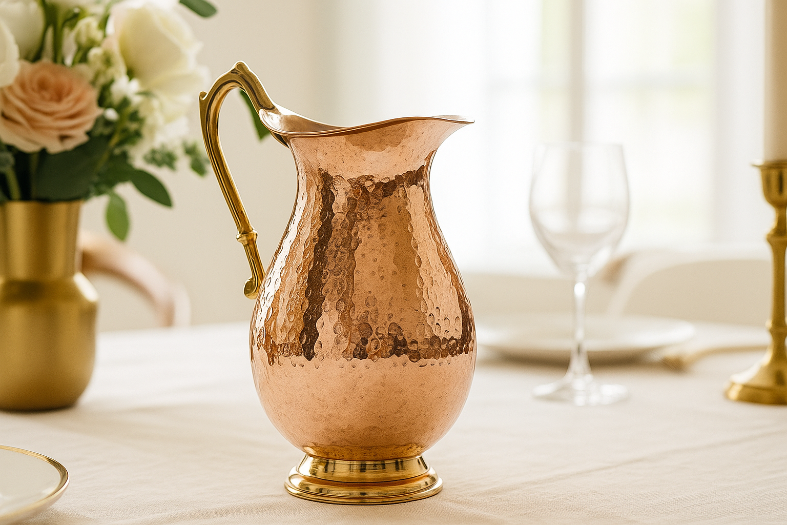 Mughlai Jug - Copper (Hammered Copper with Brass Handle & Lid) - Viviana London Mughlai Jug - Copper (Hammered Copper with Brass Handle & Lid) - related handcrafted Copper product from Viviana London